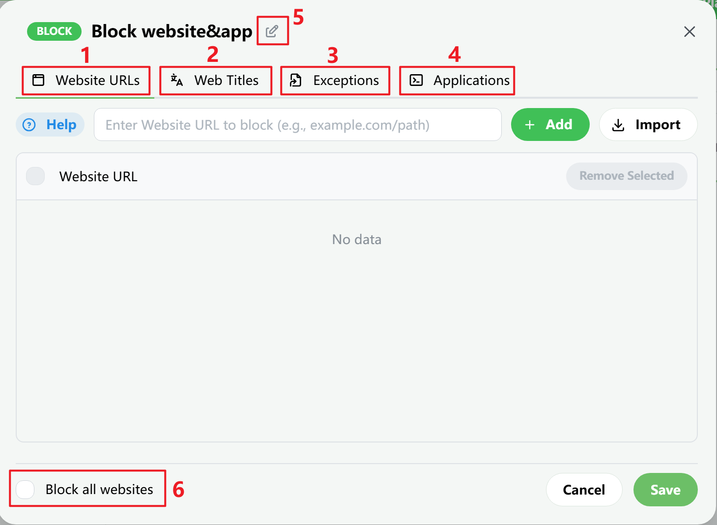Standard Blocking rule editor screenshot
