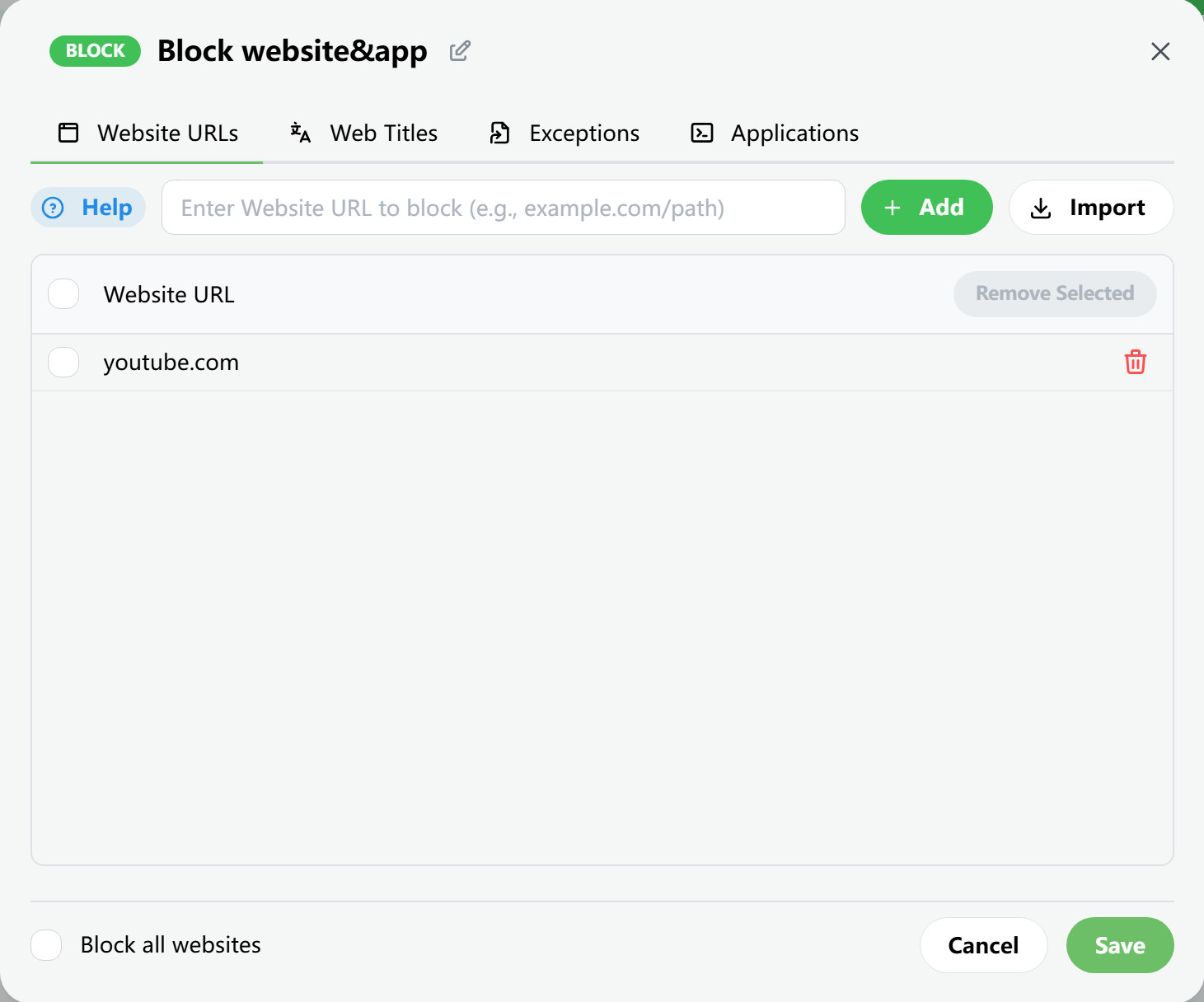 Standard Blocking rule editor