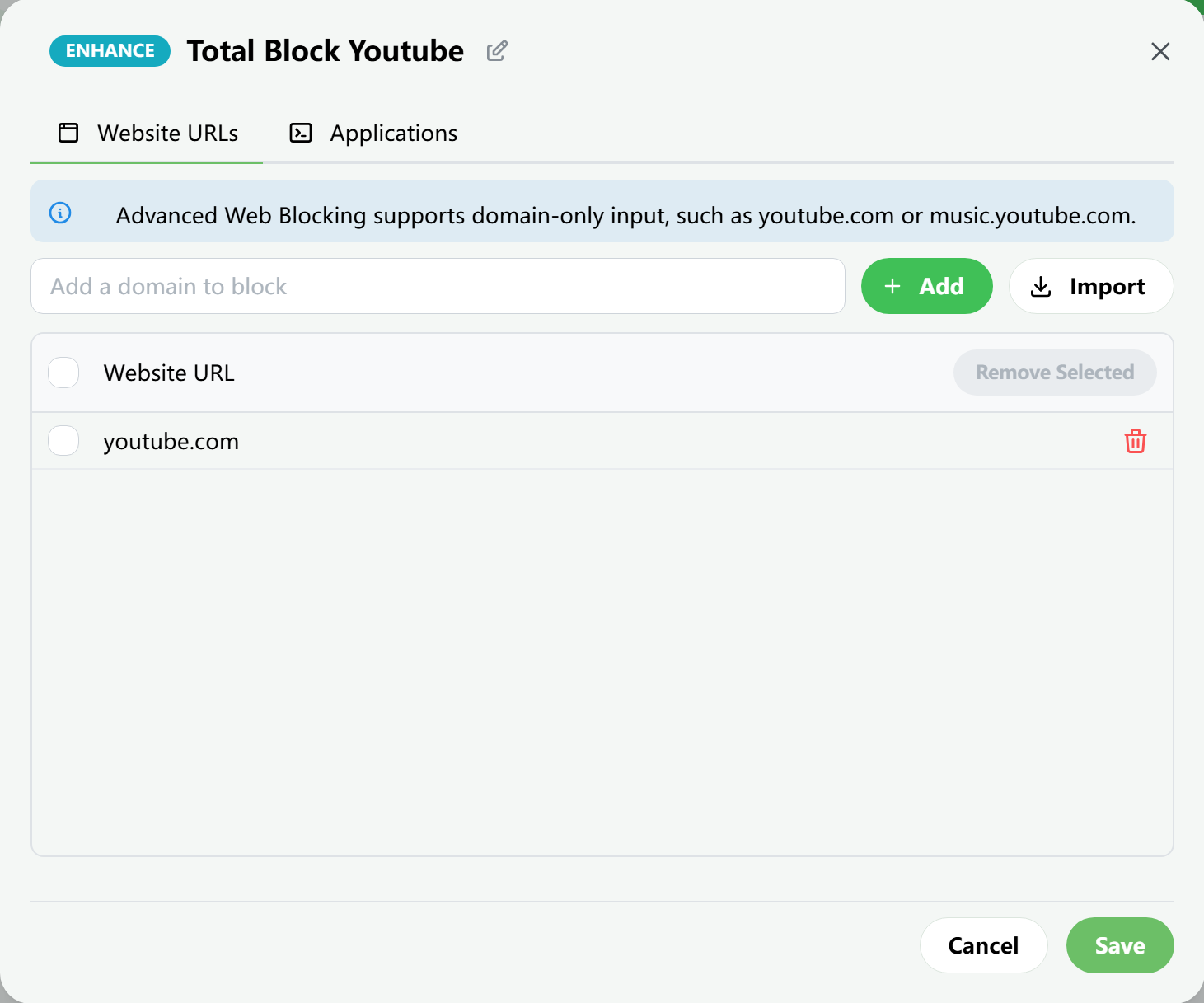 Enhanced Web Blocking screen