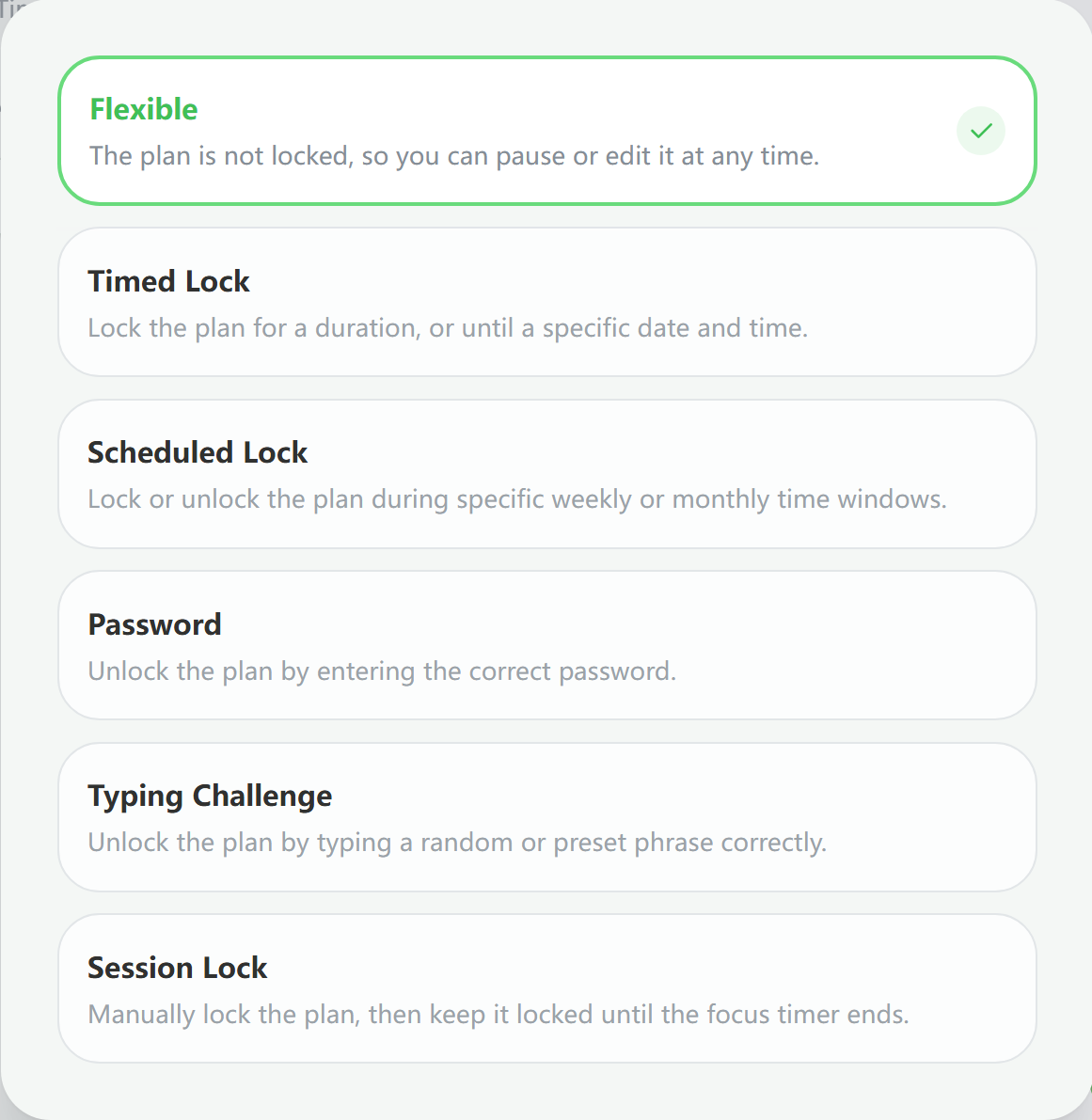 Plan lock settings screen