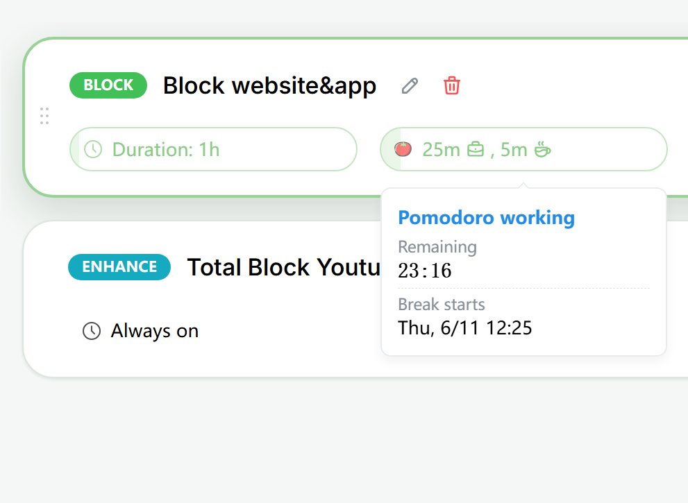 Pomodoro feature screen